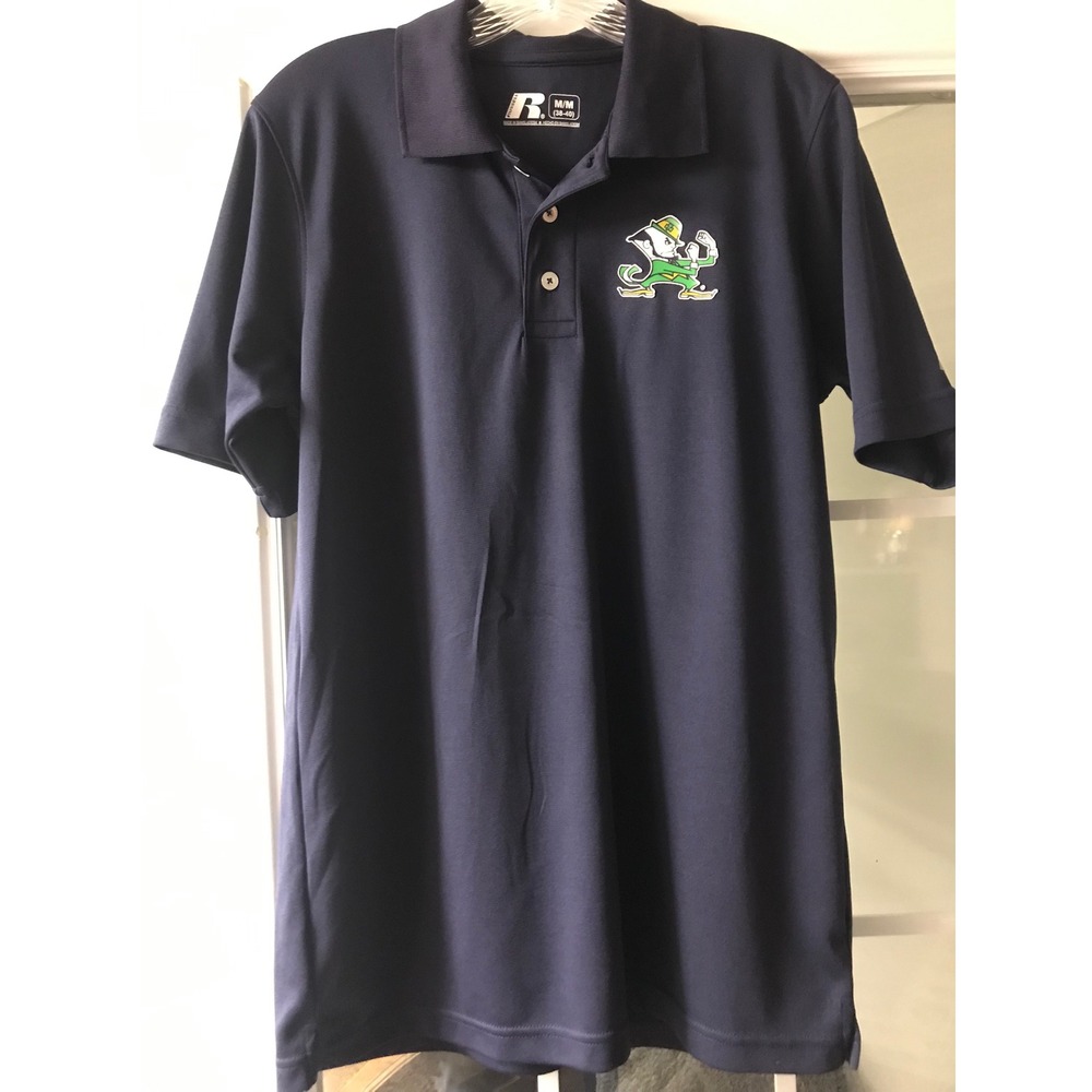 Russell Athletic Navy Blue Polo Shirt Notre Dame Fighting‎ Irish Logo Men M